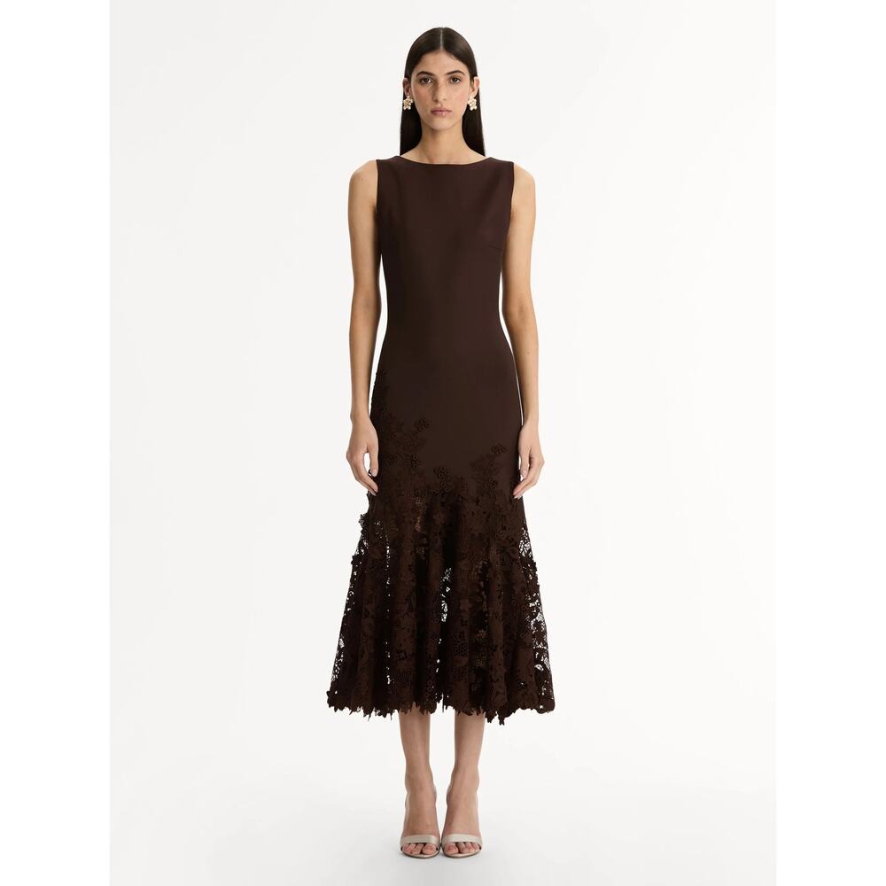 Oscar de la Renta Porcelain Flower Guipure Trumpet Dress  sezi 10 NWT